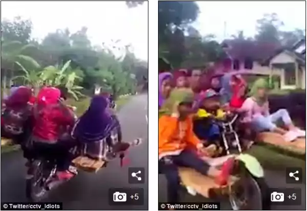 Shocking Moment 8 Passengers Were Seen Travelling On A Single Motorbike (Photos)